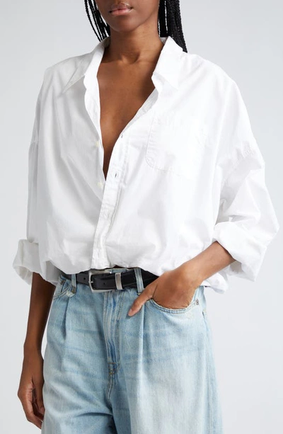 Shop R13 Bubble Hem Cotton Button-up Shirt In White