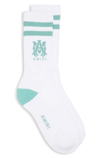 Shop Amiri Ma Stripe Crew Socks In White Seacrest