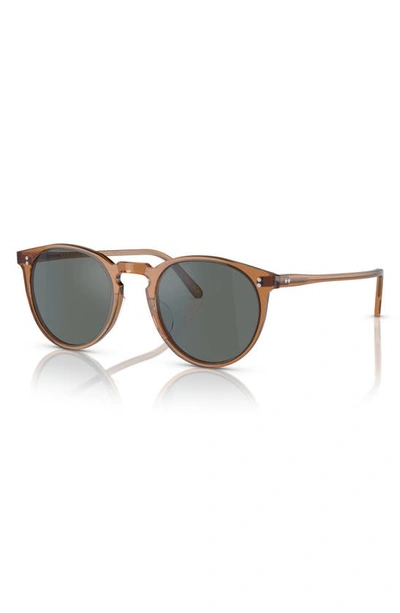 Shop Oliver Peoples O'malley 48mm Round Sunglasses In Carob / Regal Blue