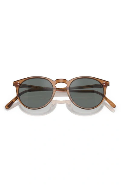 Shop Oliver Peoples O'malley 48mm Round Sunglasses In Carob / Regal Blue