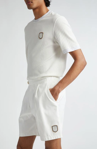 Shop Brunello Cucinelli Logo Patch Cotton Blend Rib T-shirt In Cvl41 Off White/ Perla/ Bianco