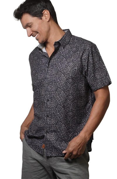 Shop Fundamental Coast Eco Tahiti Short Sleeve Button-up Shirt In Phantom Black
