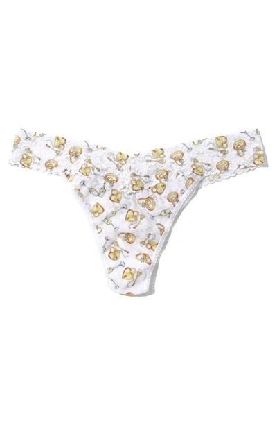 Shop Hanky Panky Floral Print Original Rise Lace Thong In Forever White/ Gold