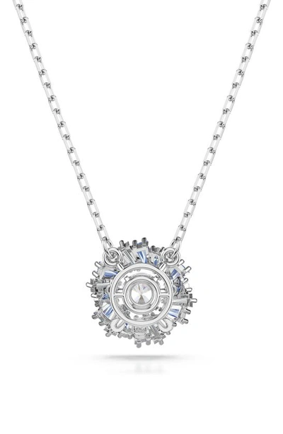 Swarovski Flower, Blue, Rhodium Plated Idyllia Pendant Necklace In Blue