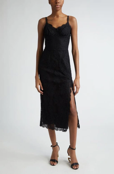 Shop Dolce & Gabbana Chantilly Lace Sheath Dress In Nero