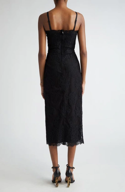 Dolce & Gabbana Lace Midi Dress With Double Scalloped Detailing In Nero