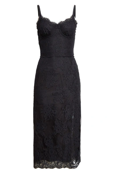 Dolce & Gabbana Lace Midi Dress With Double Scalloped Detailing In Nero