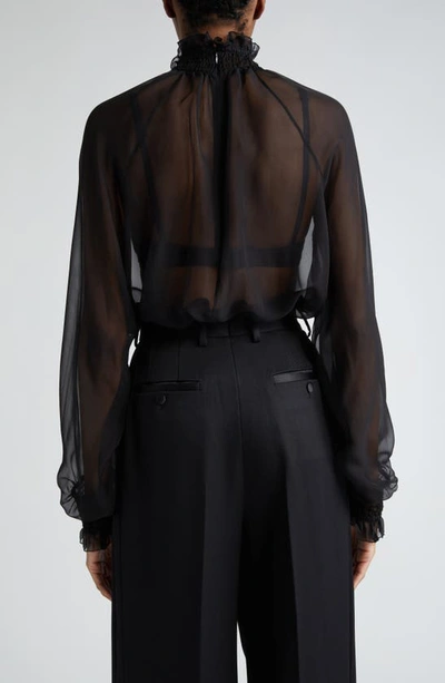 Dolce & Gabbana Sheer Chiffon Smocked Blouse In Nero