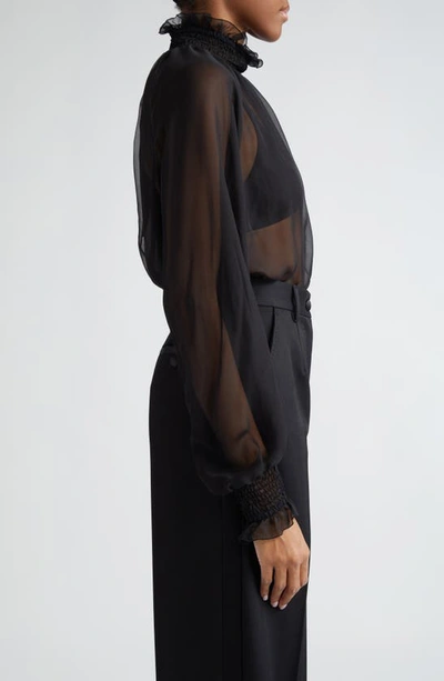 Dolce & Gabbana Sheer Chiffon Smocked Blouse In Nero