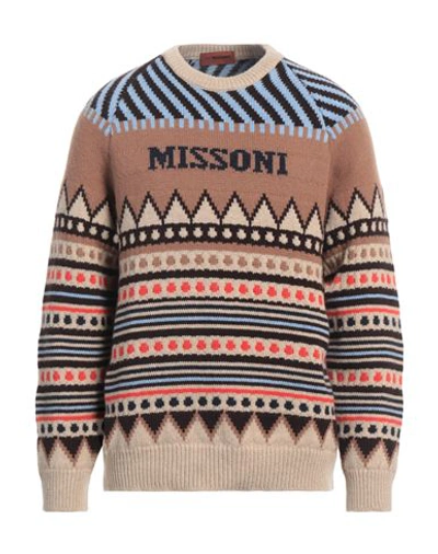 Shop Missoni Man Sweater Camel Size 40 Wool, Mohair Wool, Polyamide In Beige