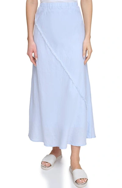 Shop Dkny Linen Midi Skirt In Frost Blue