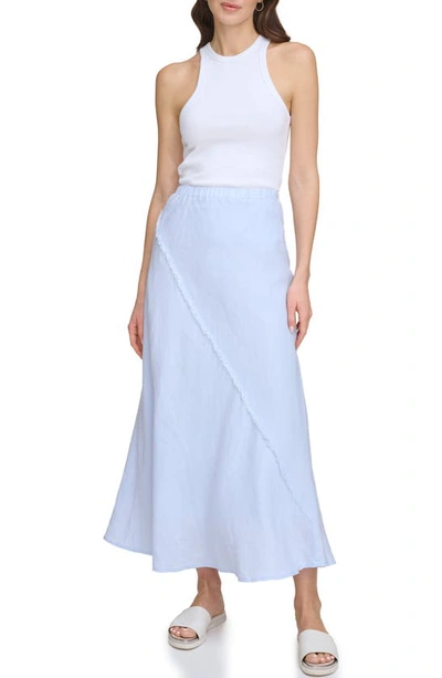 Shop Dkny Linen Midi Skirt In Frost Blue