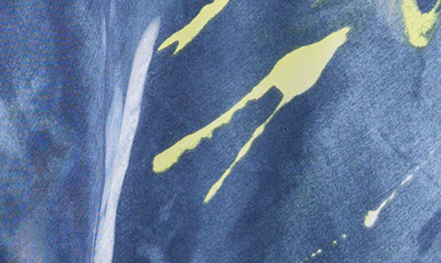 Shop Dkny Printed Satin Midi Skirt In Fluoro Yellow/ Inky Blue Multi