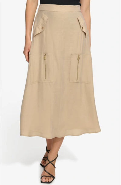 Shop Dkny Organza Cargo Midi Skirt In Sandalwood