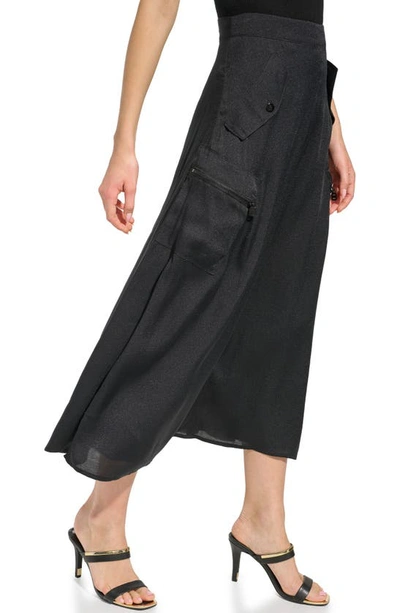 Shop Dkny Organza Cargo Midi Skirt In Black
