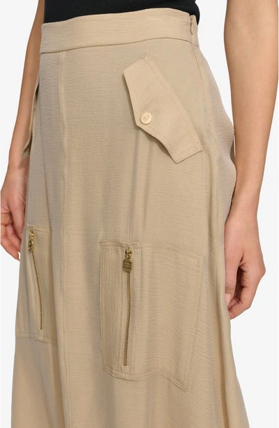 Shop Dkny Organza Cargo Midi Skirt In Sandalwood