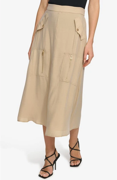 Shop Dkny Organza Cargo Midi Skirt In Sandalwood