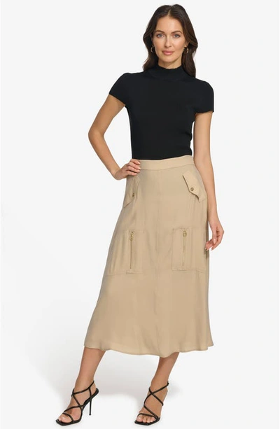 Shop Dkny Organza Cargo Midi Skirt In Sandalwood