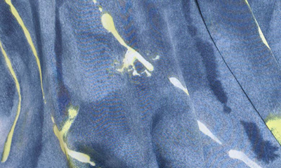 Shop Dkny Print Puff Sleeve Peplum Top In Fluoro Yellow/ Inky Blue Multi
