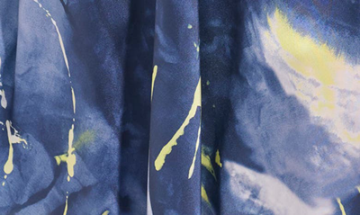 Shop Dkny Print Puff Sleeve Satin Midi Dress In Fluoro Yellow/ Inky Blue Multi
