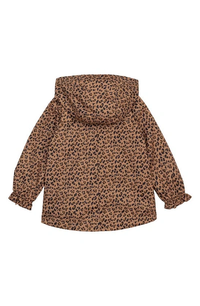 Shop Miles The Label Kids' Leopard Print Hooded Windbreaker Jacket In Camel
