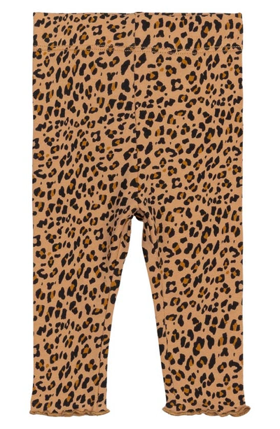 Shop Miles The Label Kids' Leopard Print Stretch Organic Cotton Leggings In Camel