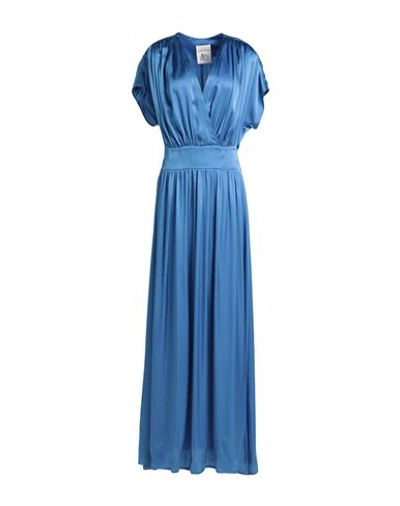 Shop Semicouture Woman Maxi Dress Slate Blue Size 8 Acetate, Silk