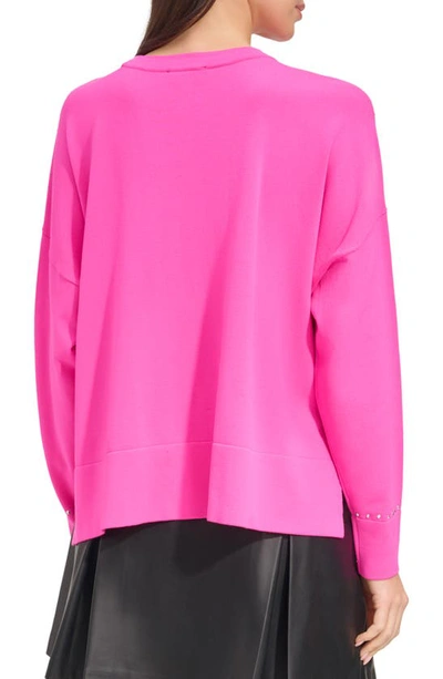 Shop Dkny Stud Detail Crewneck Sweater In Shocking Pink