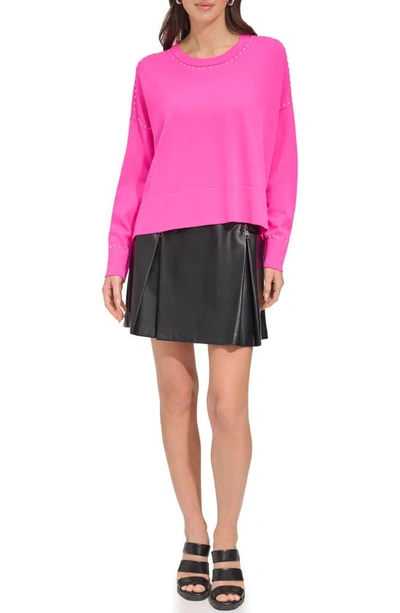 Shop Dkny Stud Detail Crewneck Sweater In Shocking Pink
