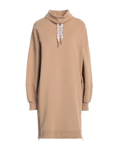 Shop Hugo Boss Boss Woman Mini Dress Camel Size S Cotton, Recycled Polyester, Elastane In Beige