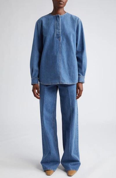 Totême Wide Leg Organic Cotton Jeans In Vibrant Blue