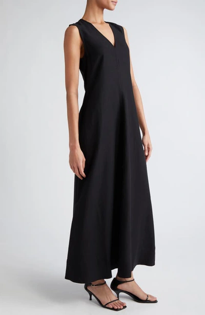 Shop Totême Fluid V-neck A-line Maxi Dress In Black