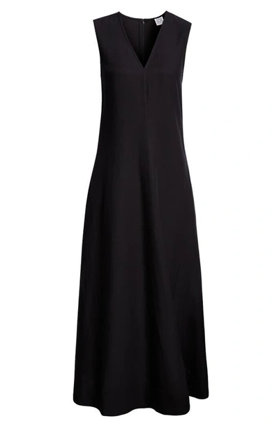 Shop Totême Fluid V-neck A-line Maxi Dress In Black