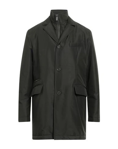Shop Canali Man Overcoat & Trench Coat Dark Green Size 44 Polyester, Lambskin