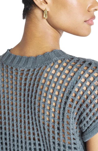 Splendid X Cellajaneblog Open Stitch Short Sleeve Sweater In Dark Slate