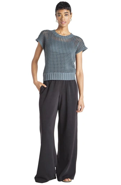 Splendid X Cellajaneblog Open Stitch Short Sleeve Sweater In Dark Slate