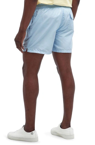 Shop Barbour Staple Logo Embroidered Swim Trunks In Sky