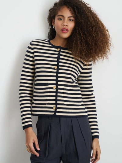 Shop Alex Mill Paris Sweater Jacket In Stripe In Ivory/navy