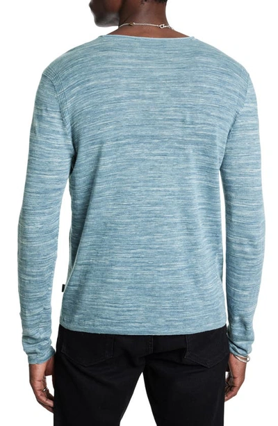 Shop John Varvatos Omar Space Dye Linen Blend Crewneck Sweater In Stream Blue