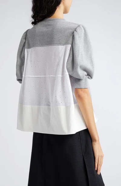 Shop 3.1 Phillip Lim / フィリップ リム Puff Sleeve Eyelet Mixed Media Sweatshirt In Grey Melange Ivory