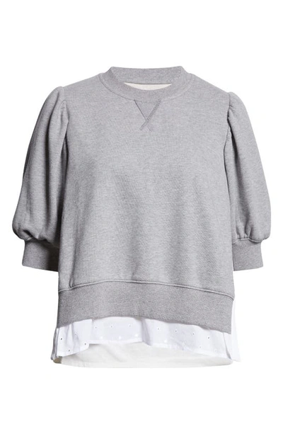 Shop 3.1 Phillip Lim / フィリップ リム Puff Sleeve Eyelet Mixed Media Sweatshirt In Grey Melange Ivory