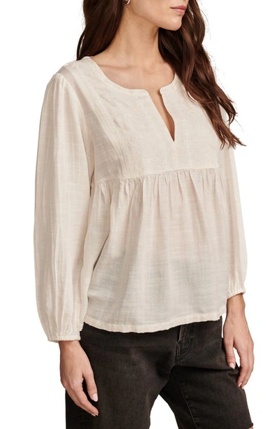 Shop Lucky Brand Embroidered Long Sleeve Peasant Top In Gardenia