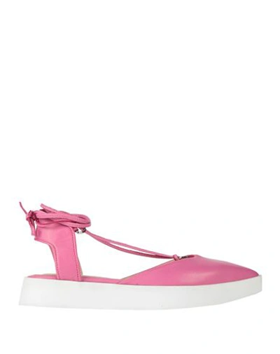 Shop Apepazza Woman Ballet Flats Fuchsia Size 11 Leather In Pink