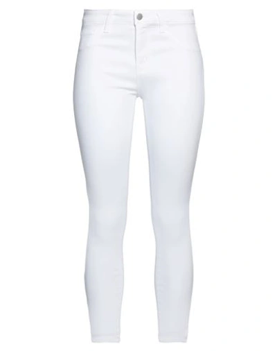Shop L Agence L'agence Woman Denim Cropped White Size 25 Cotton, Elastane