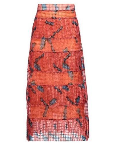 Stella Jean Woman Maxi Skirt Orange Size 10 Polyester In Orange