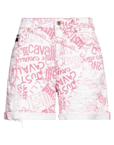 Just Cavalli Woman Denim Shorts White Size 26 Cotton, Elastane In White