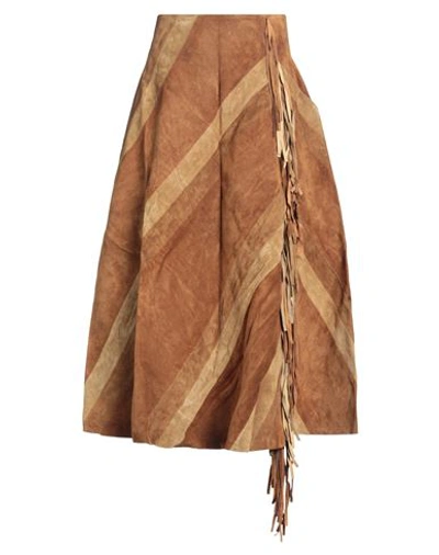 Shop Golden Goose Woman Midi Skirt Tan Size S Cow Leather In Brown