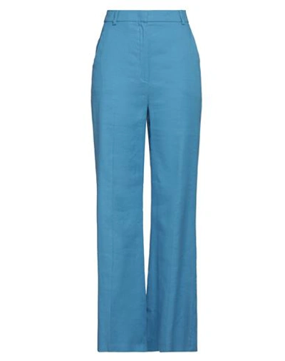 Shop Weekend Max Mara Woman Pants Azure Size 6 Linen, Cotton, Elastane In Blue