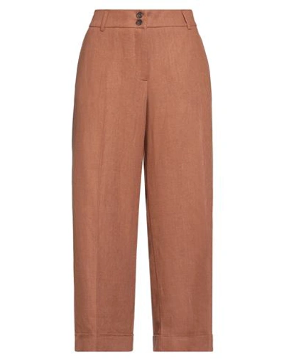 Shop Rossopuro Woman Pants Brown Size 10 Cotton, Linen