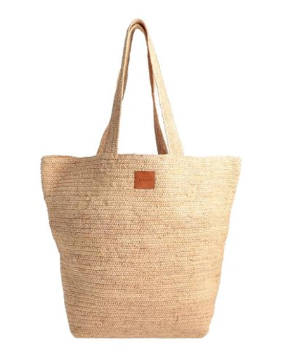 Shop Sandro Woman Shoulder Bag Sand Size - Natural Raffia, Goat Skin In Beige